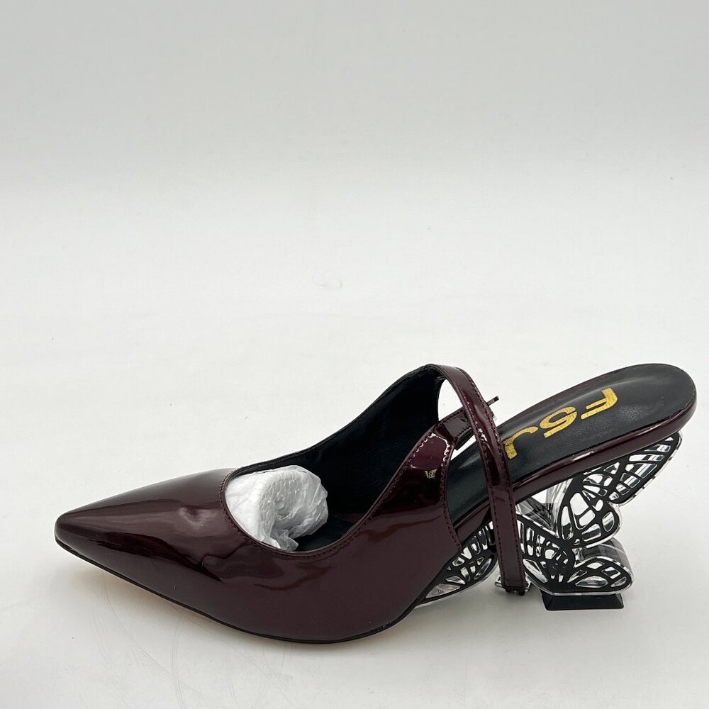 FSJ Brown Pointed Toe Butterfly High Heel Pumps Slingback Slip On Ladies Shoes